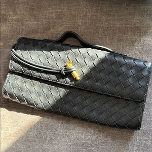 Black Woven Clutch with Gold Accent